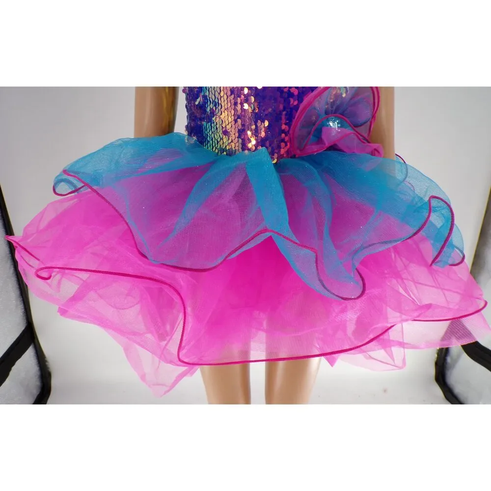 Pre-Owned Dance Costume Curtain Call E2320 XS Child Pink Sequin Jazz Sequin